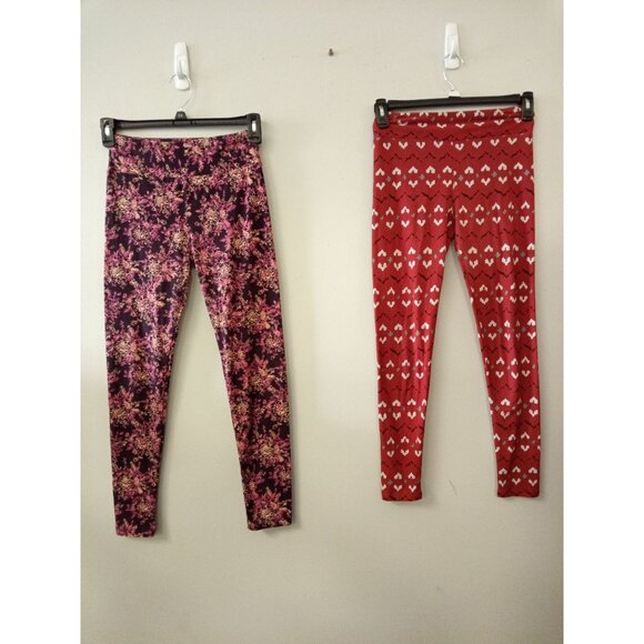 Lula Roe Women's Red Pink Pair of Leggings One Size - Picture 1 of 11